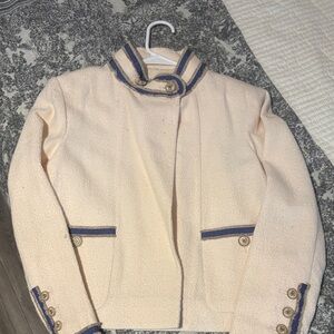 CHANEL Cream Blazer with Navy Trim